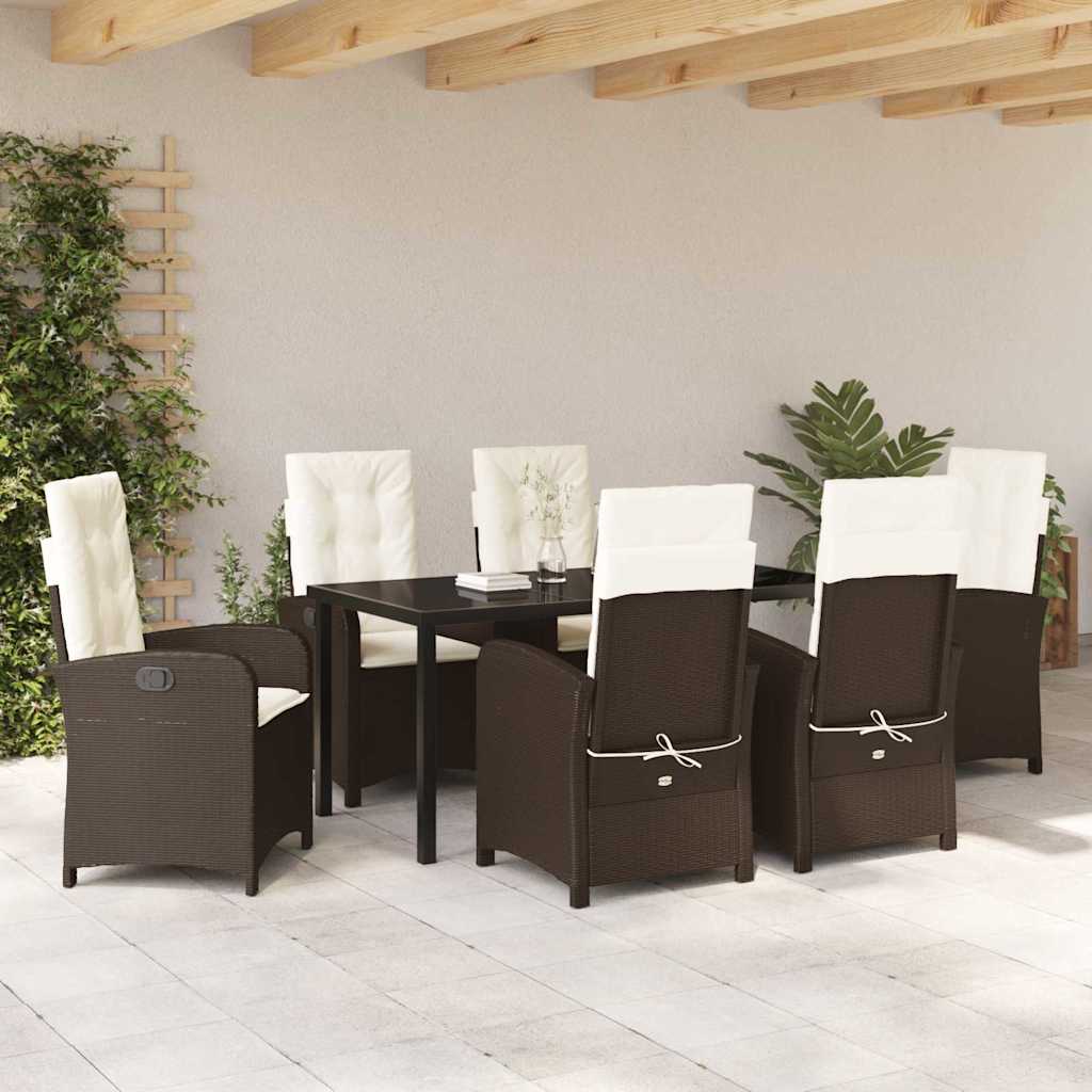Garten Essgruppe mit Kissen 7 pcs Braun Poly-Rattan