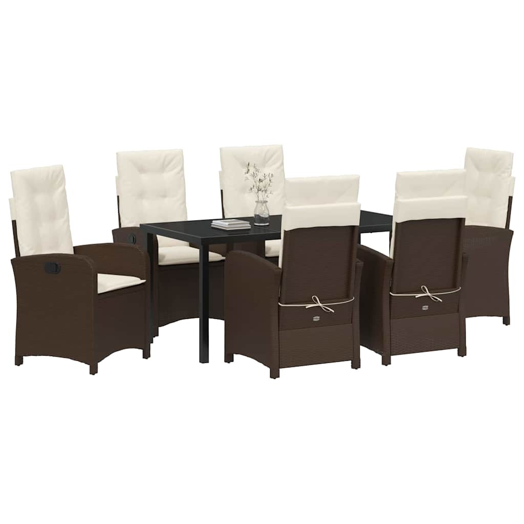 Garten Essgruppe mit Kissen 7 pcs Braun Poly-Rattan
