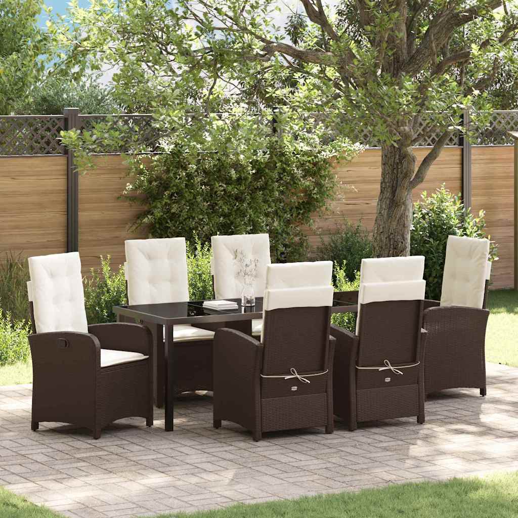 Garten Essgruppe mit Kissen 7 pcs Braun Poly-Rattan