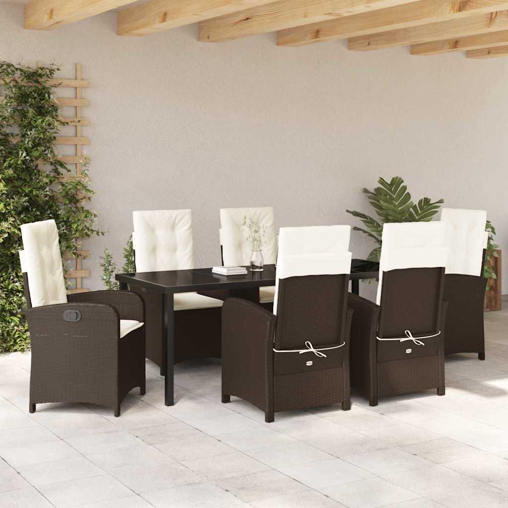 Garten Essgruppe mit Kissen 7 pcs Braun Poly-Rattan