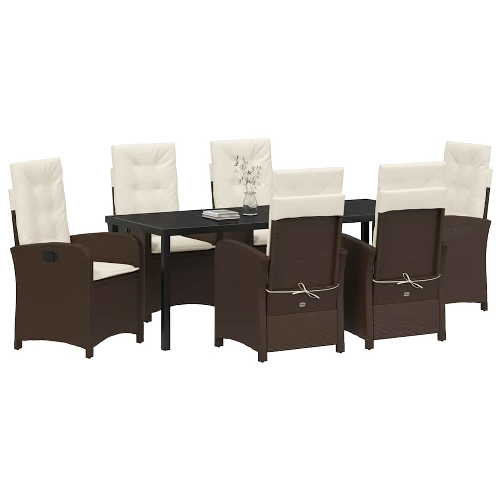 Garten Essgruppe mit Kissen 7 pcs Braun Poly-Rattan