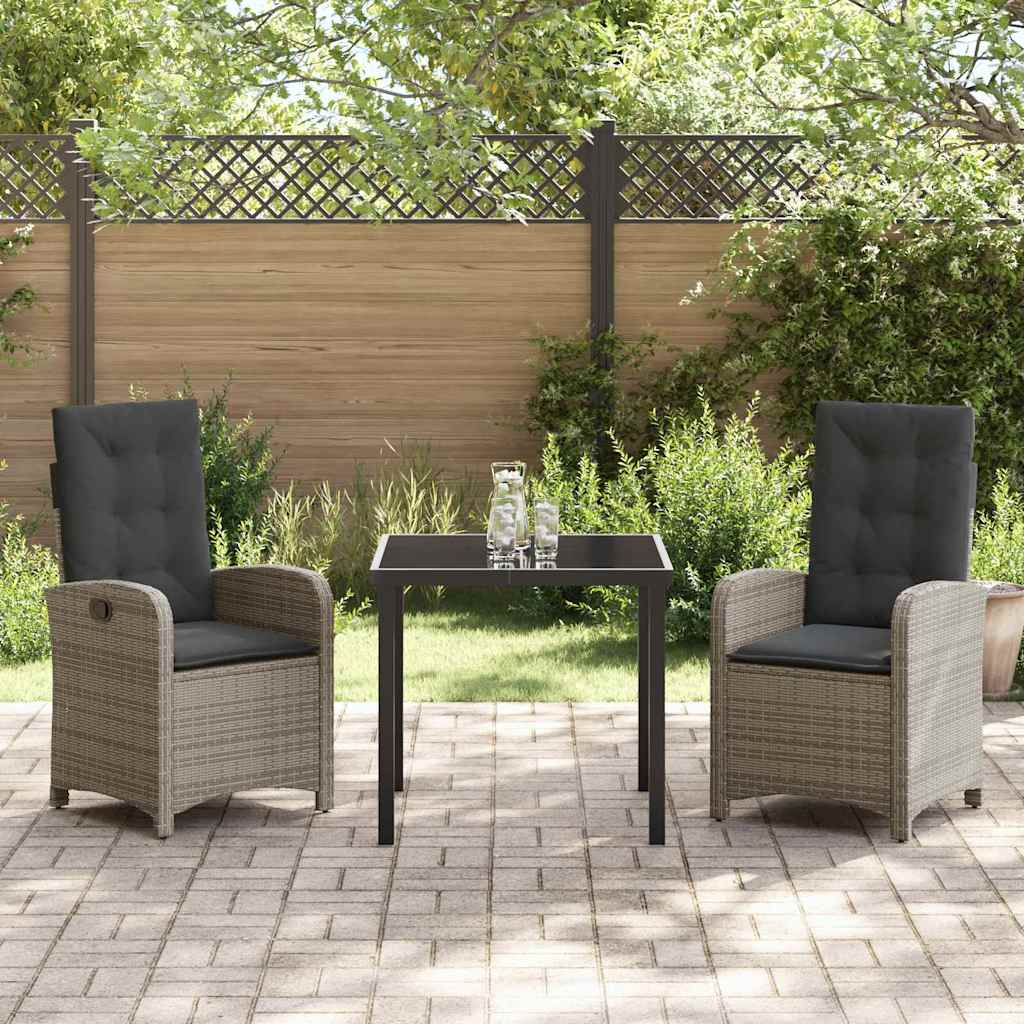 Garten Essgruppe mit Kissen 3 pcs Grau Poly-Rattan