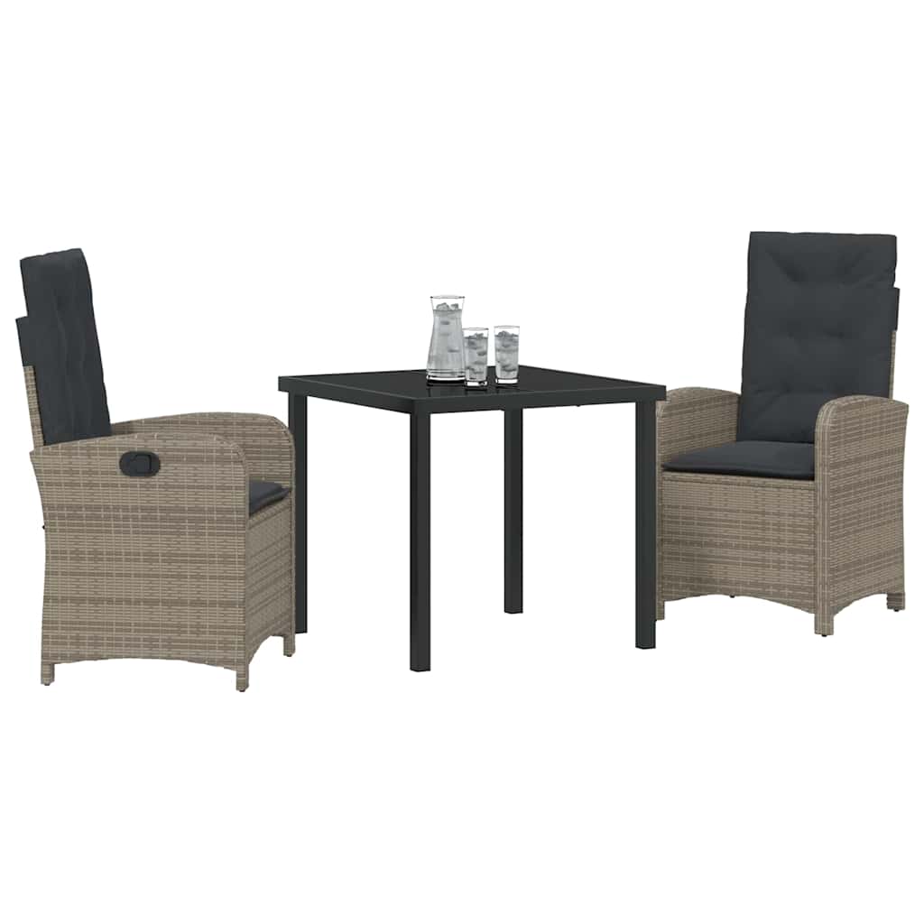 Garten Essgruppe mit Kissen 3 pcs Grau Poly-Rattan