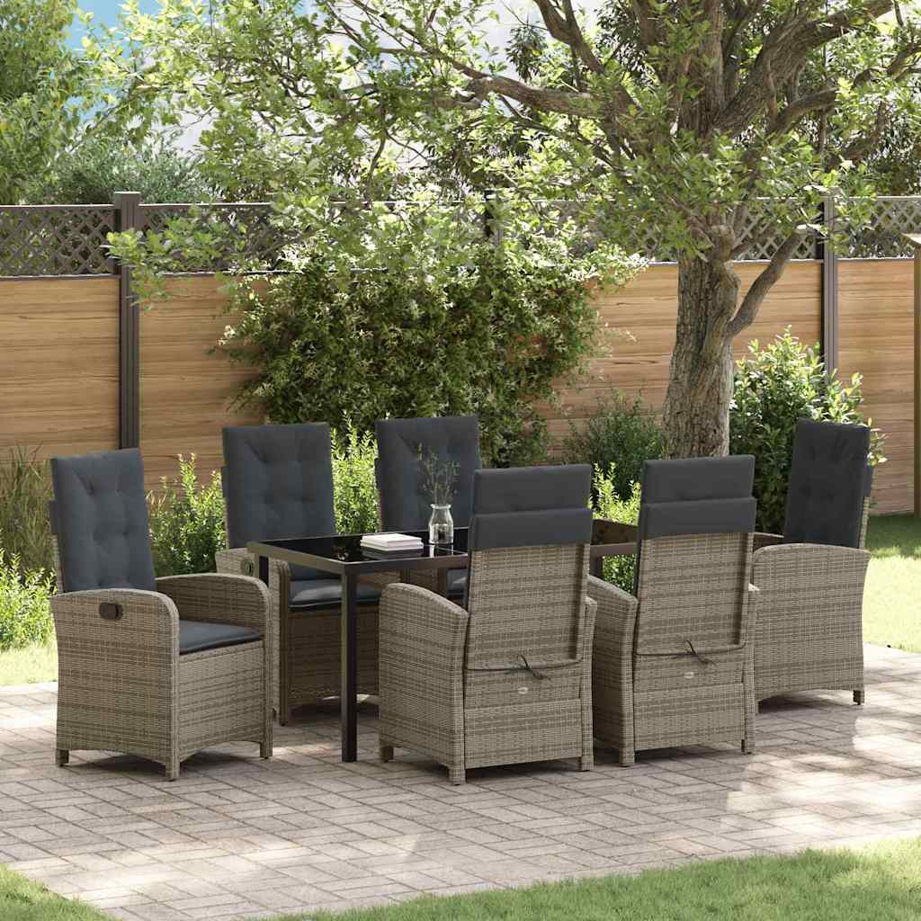 Garten Essgruppe mit Kissen 7 pcs Grau Poly-Rattan