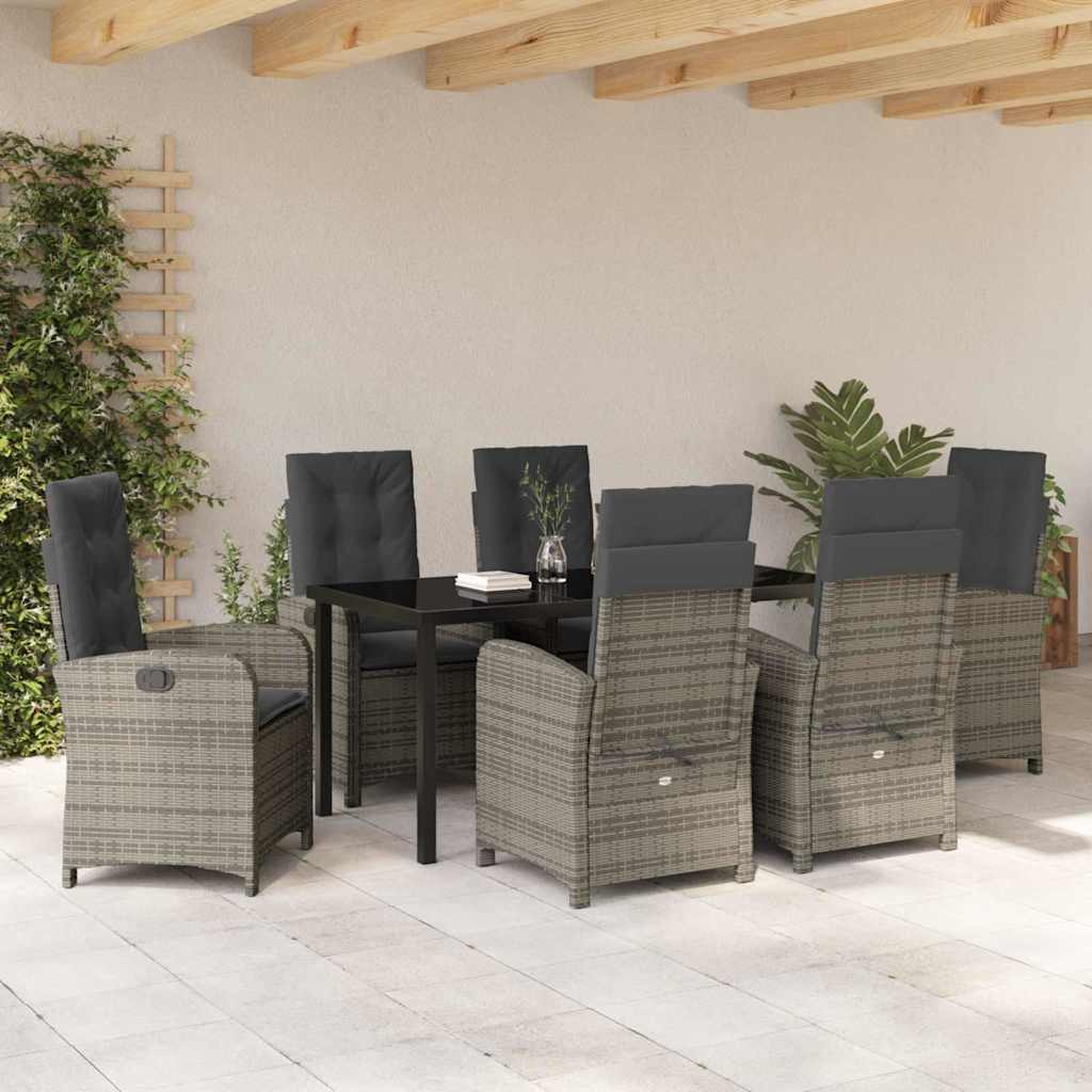 Garten Essgruppe mit Kissen 7 pcs Grau Poly-Rattan