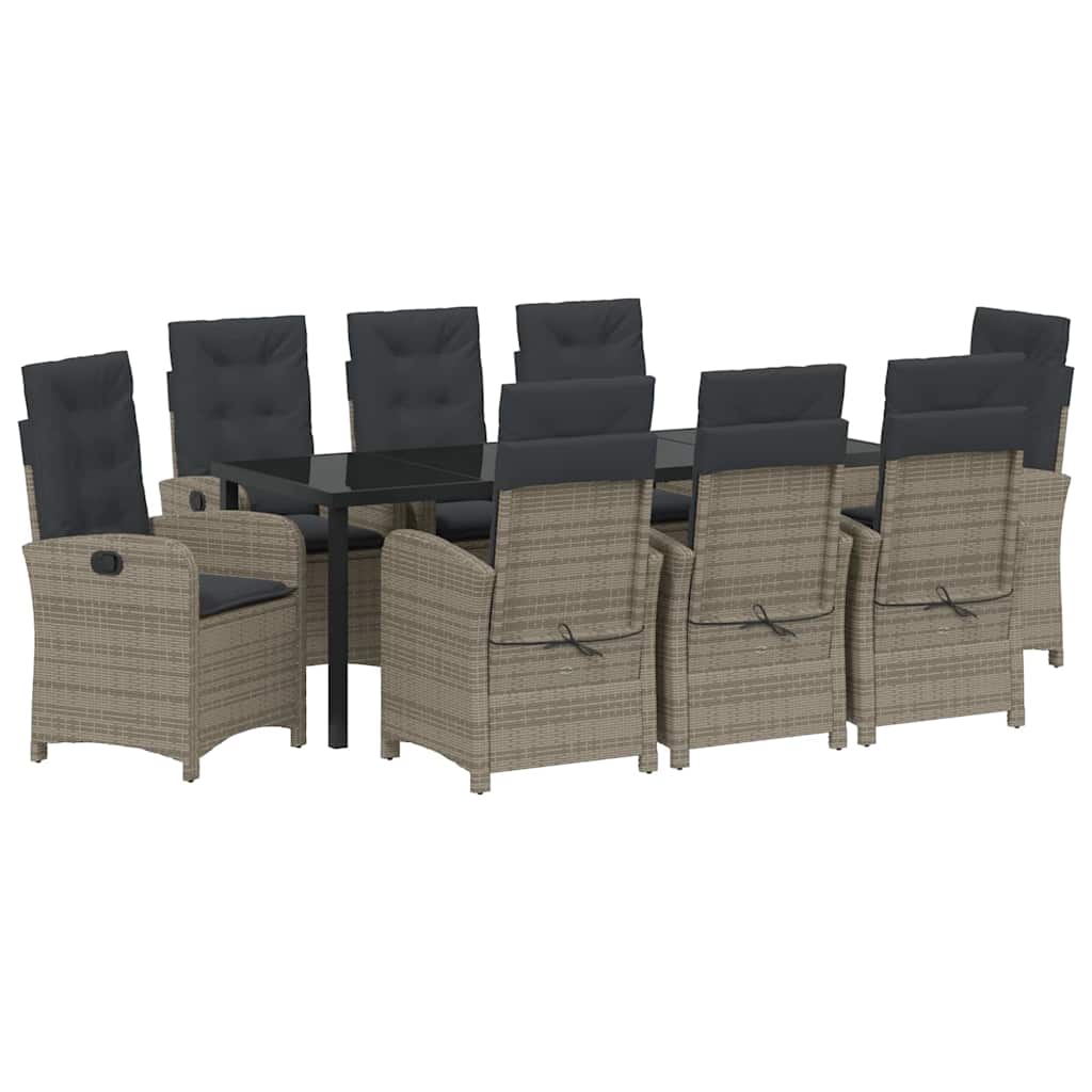 Garten Essgruppe mit Kissen 9 pcs Grau Poly-Rattan