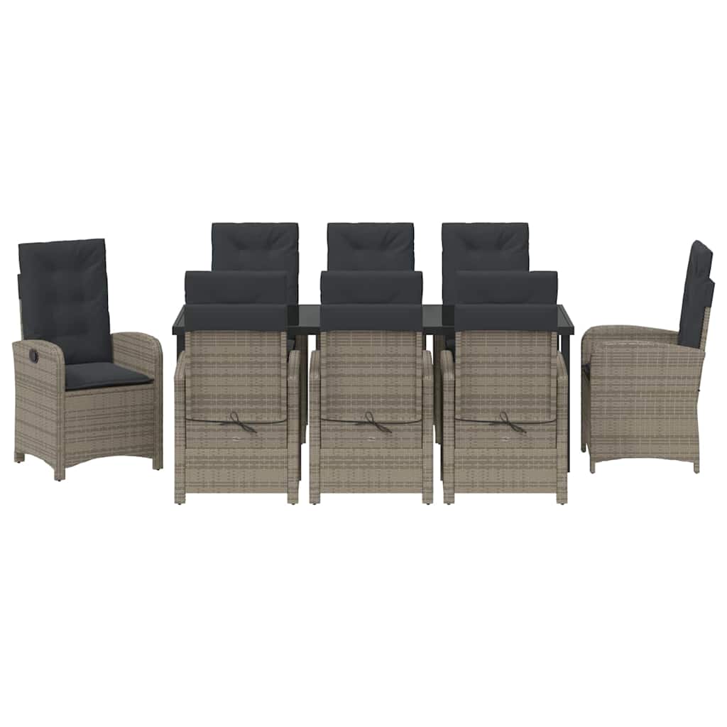 Garten Essgruppe mit Kissen 9 pcs Grau Poly-Rattan