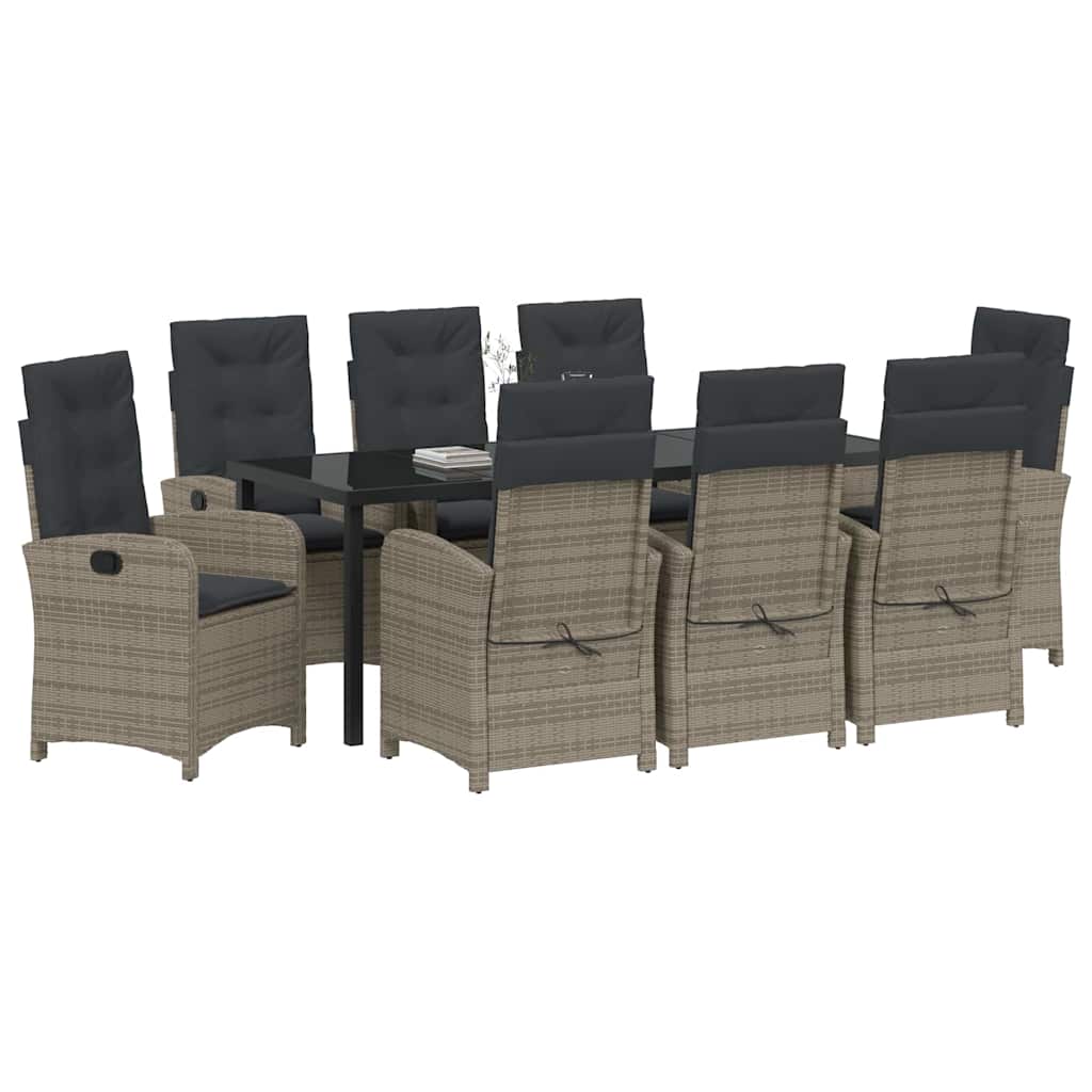 Garten Essgruppe mit Kissen 9 pcs Grau Poly-Rattan