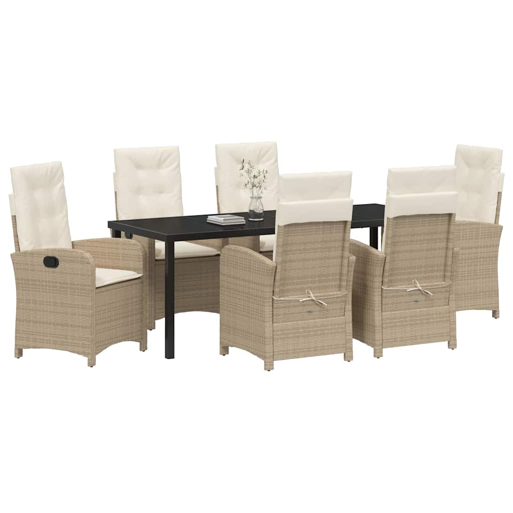 Garten Essgruppe mit Kissen 7 pcs Beige Poly-Rattan