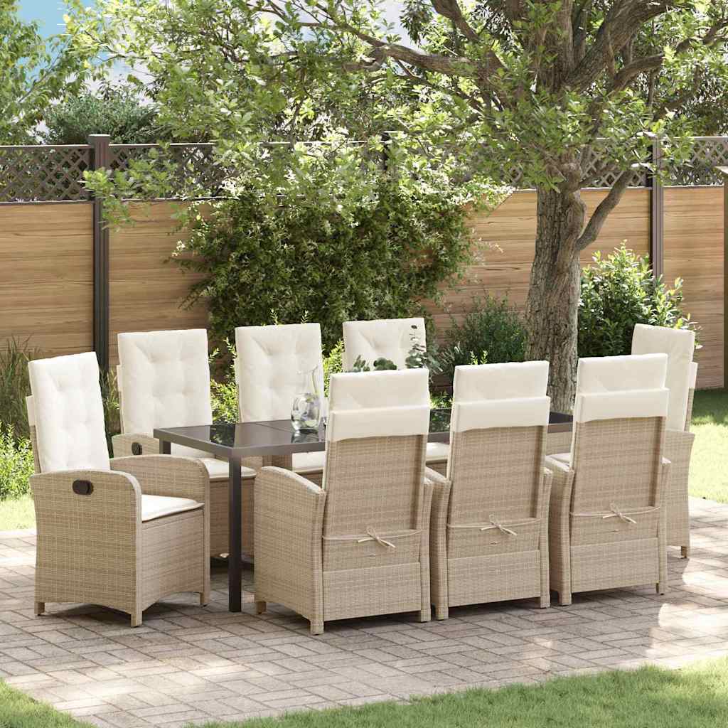 Garten Essgruppe mit Kissen 9 pcs Beige Poly-Rattan