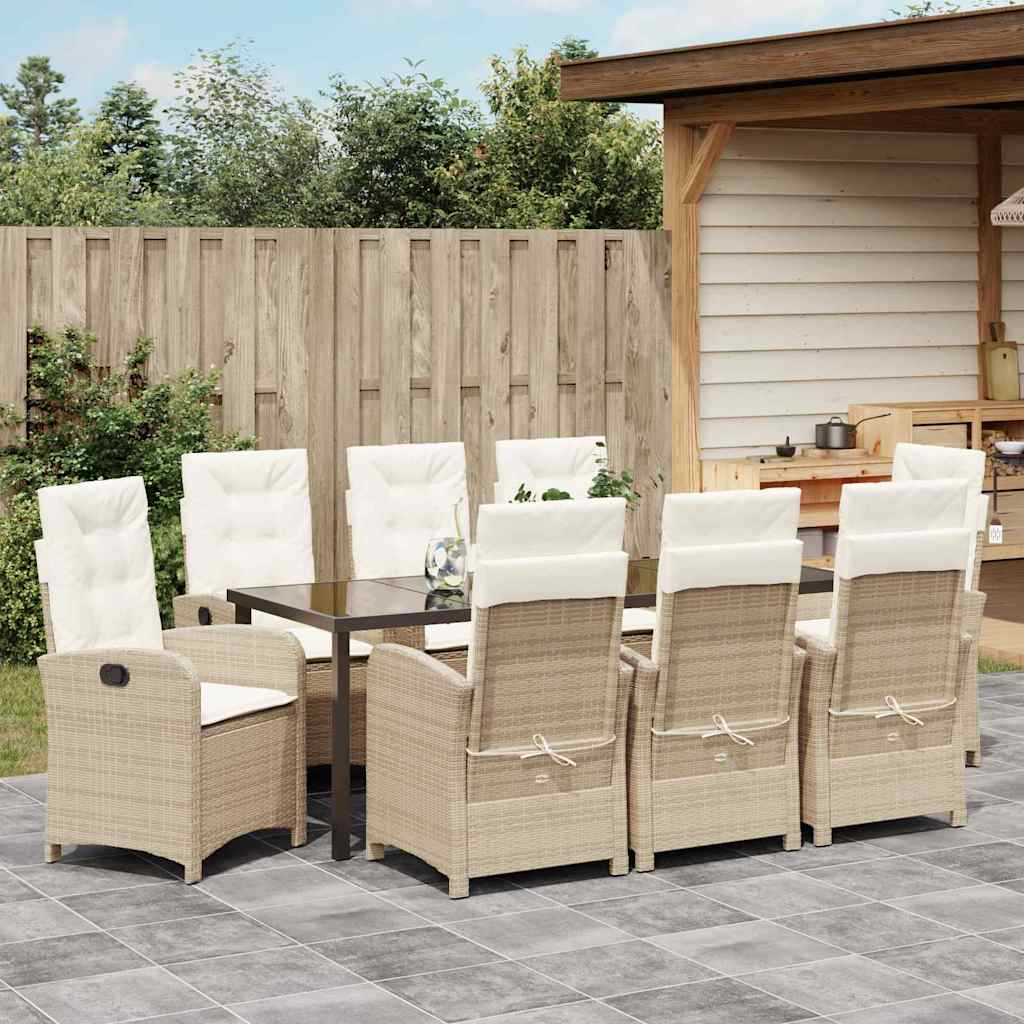 Garten Essgruppe mit Kissen 9 pcs Beige Poly-Rattan