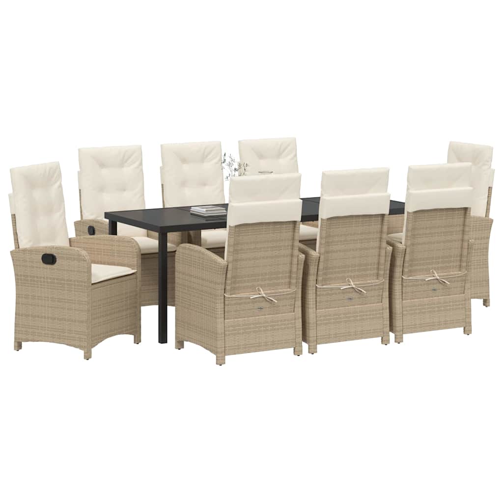 Garten Essgruppe mit Kissen 9 pcs Beige Poly-Rattan