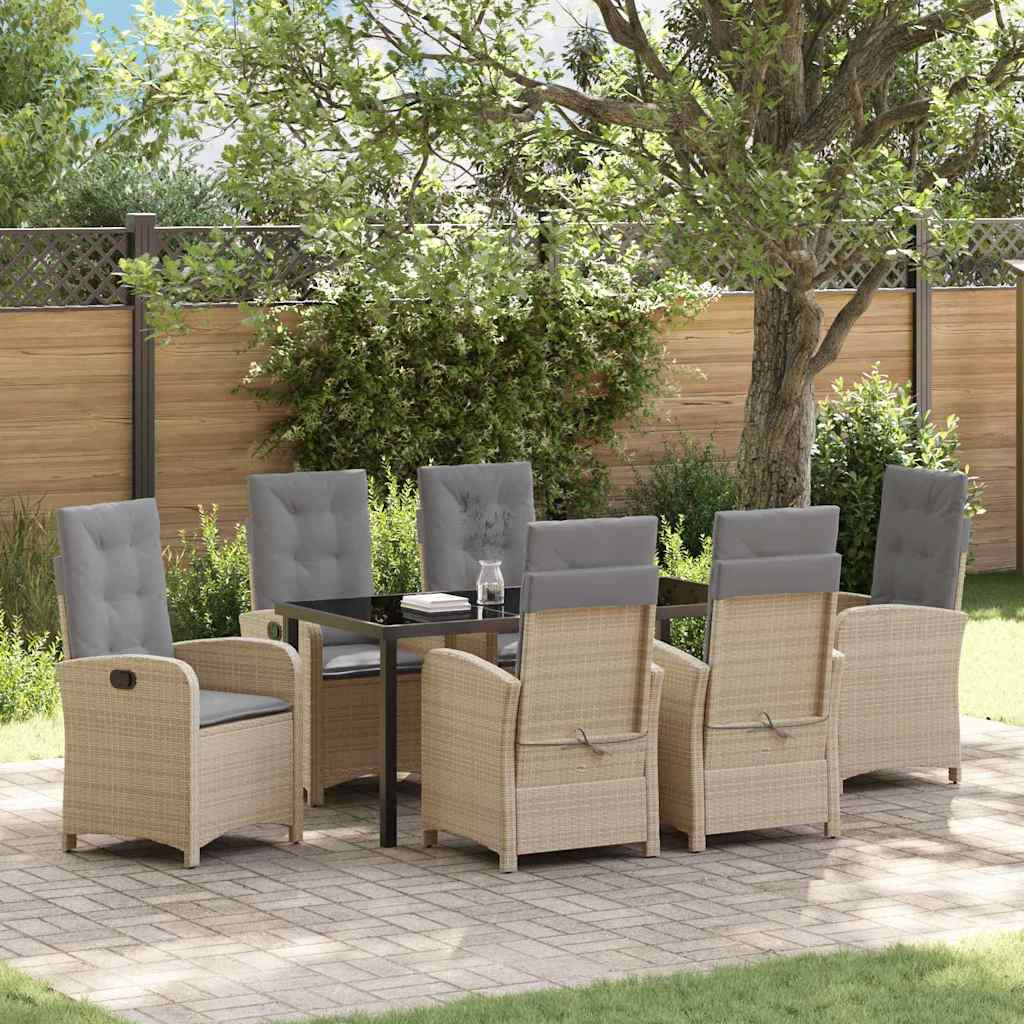 Garten Essgruppe mit Kissen 7 pcs Beige Poly-Rattan