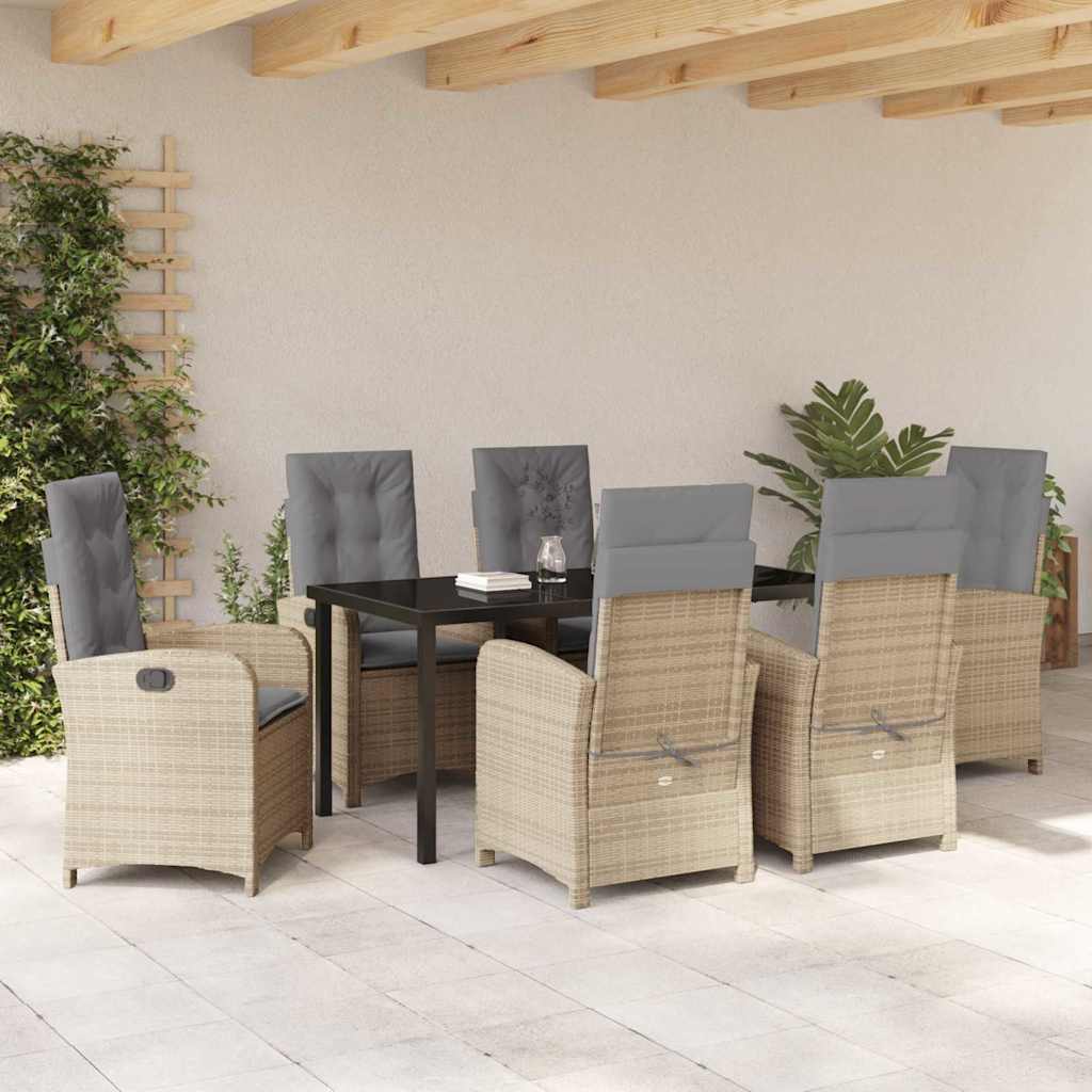 Garten Essgruppe mit Kissen 7 pcs Beige Poly-Rattan
