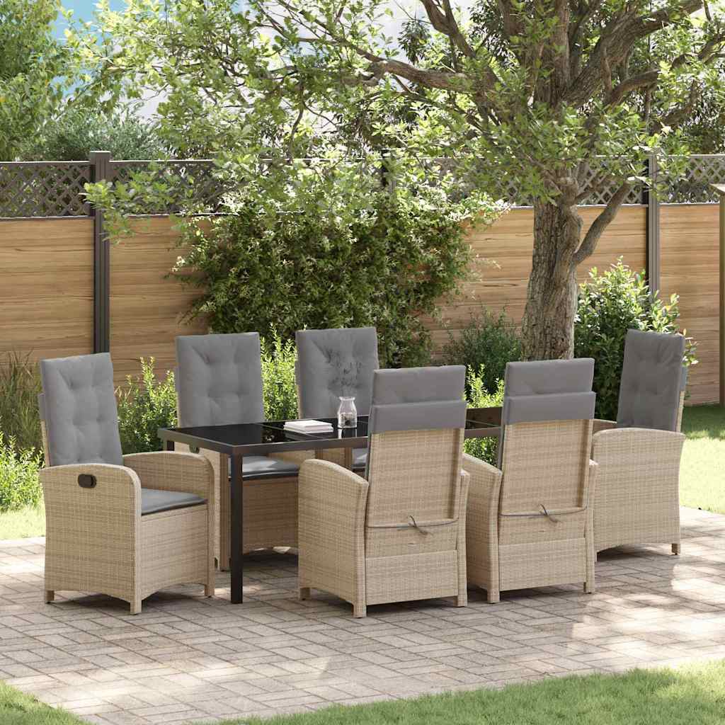 Garten Essgruppe mit Kissen 7 pcs Beige Poly-Rattan