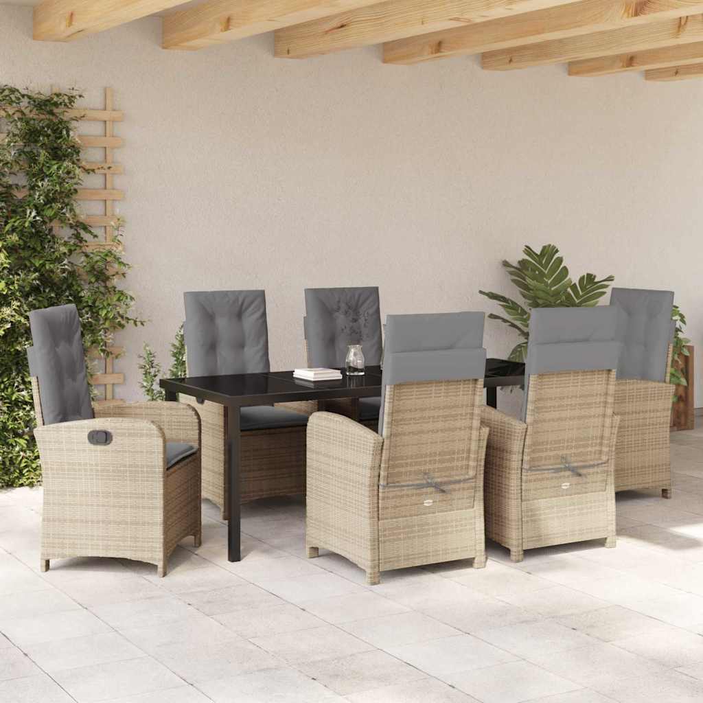 Garten Essgruppe mit Kissen 7 pcs Beige Poly-Rattan