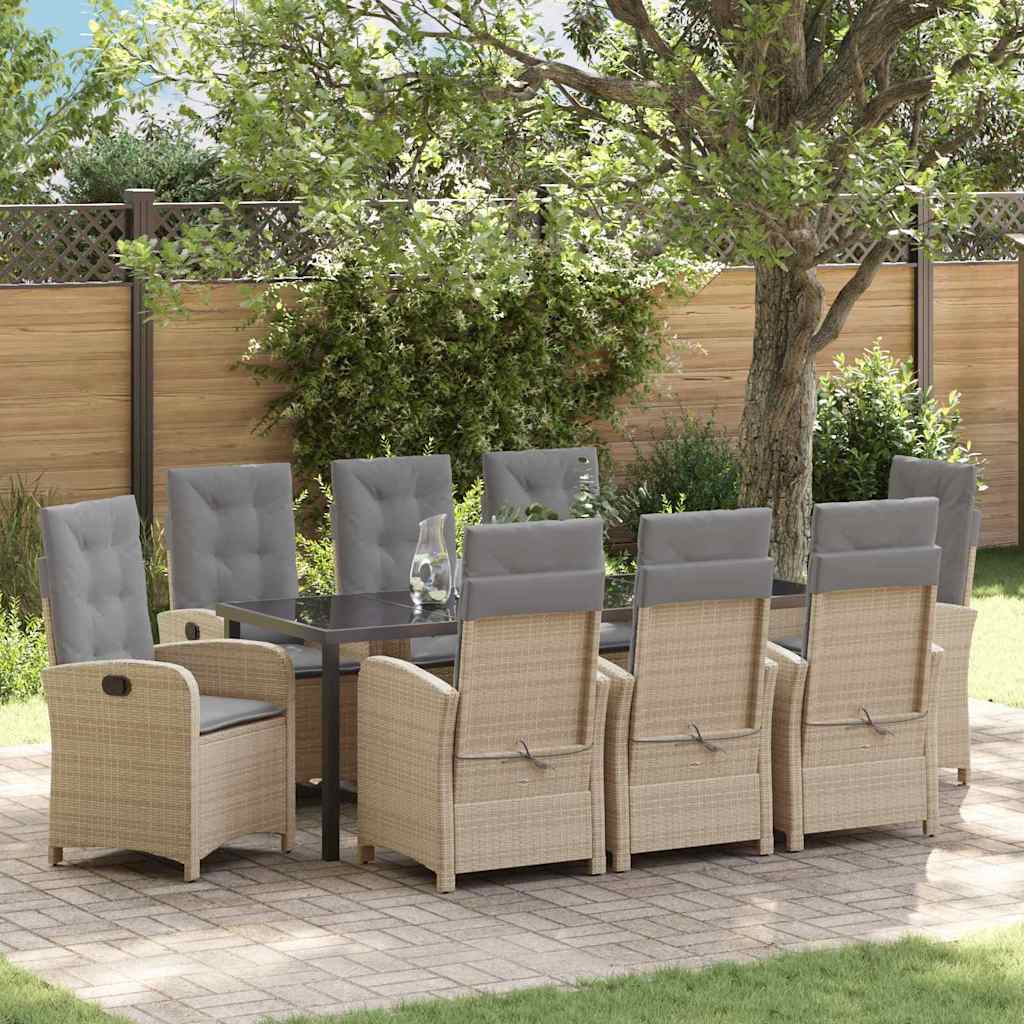 Garten Essgruppe mit Kissen 9 pcs Beige Poly-Rattan