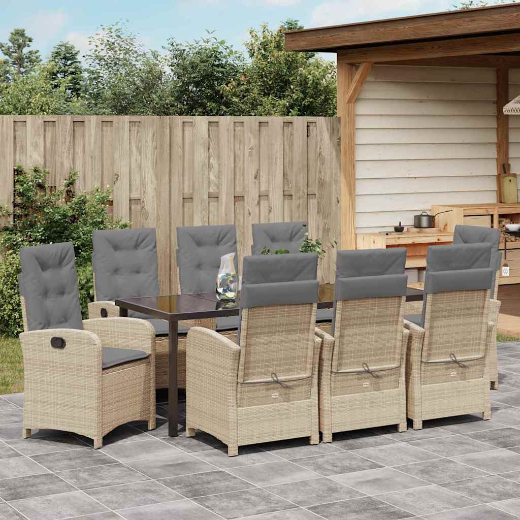Garten Essgruppe mit Kissen 9 pcs Beige Poly-Rattan