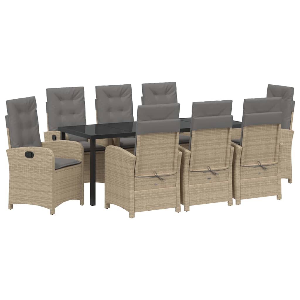 Garten Essgruppe mit Kissen 9 pcs Beige Poly-Rattan
