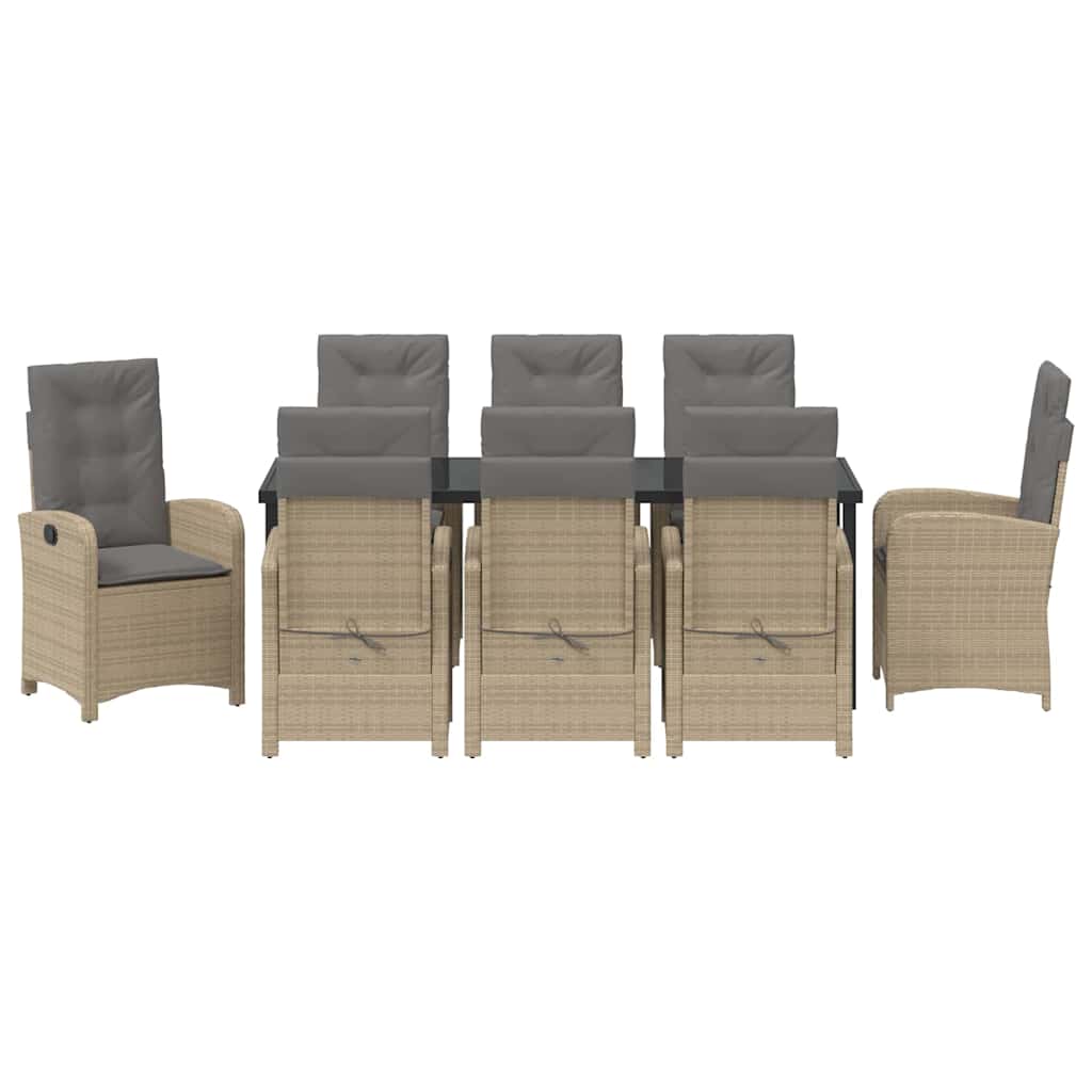 Garten Essgruppe mit Kissen 9 pcs Beige Poly-Rattan