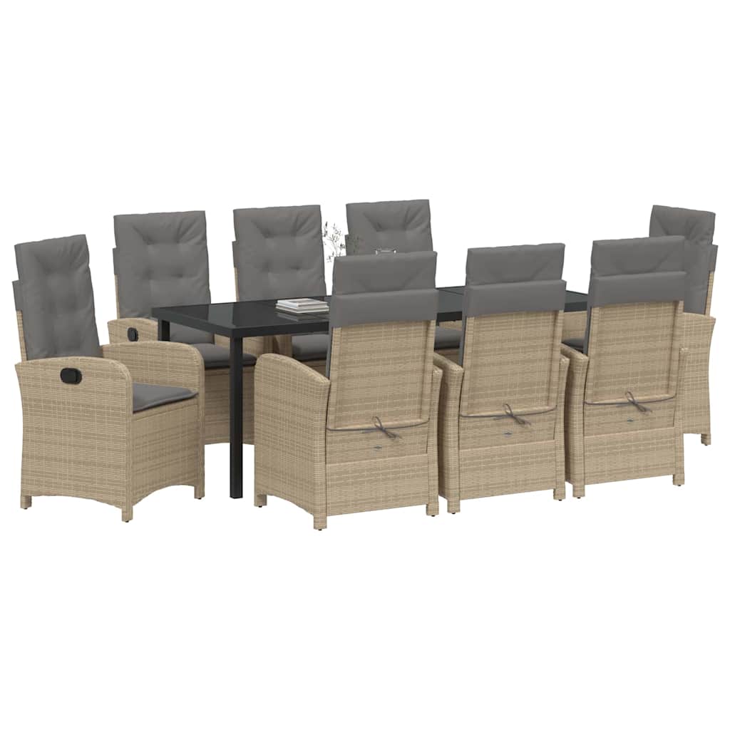 Garten Essgruppe mit Kissen 9 pcs Beige Poly-Rattan