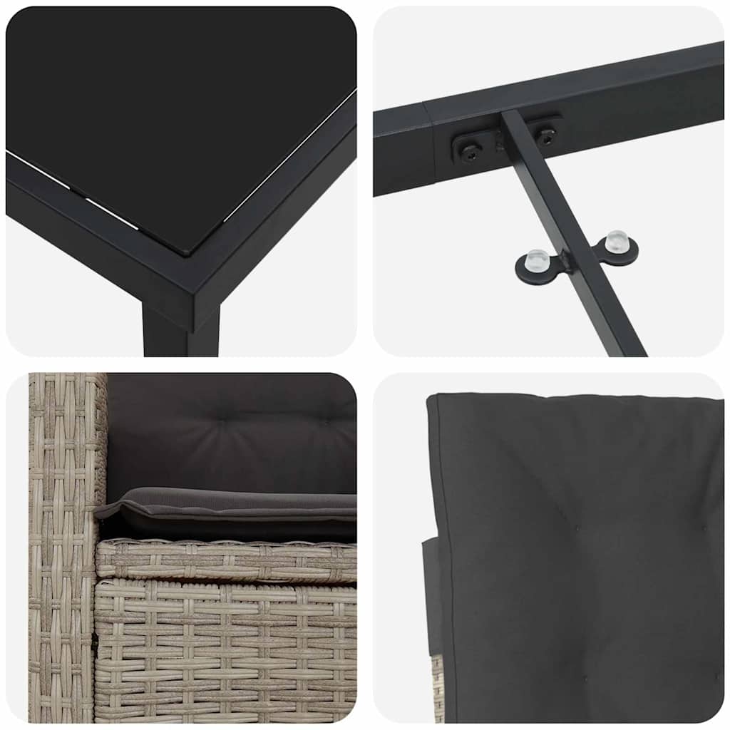 Garten Essgruppe mit Kissen 3 pcs Hellgrau Poly-Rattan