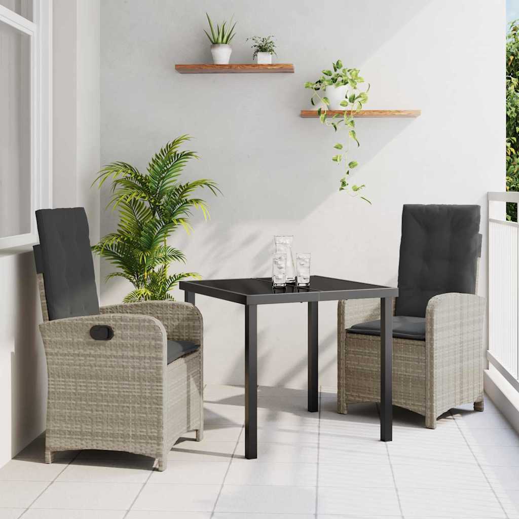 Garten Essgruppe mit Kissen 3 pcs Hellgrau Poly-Rattan