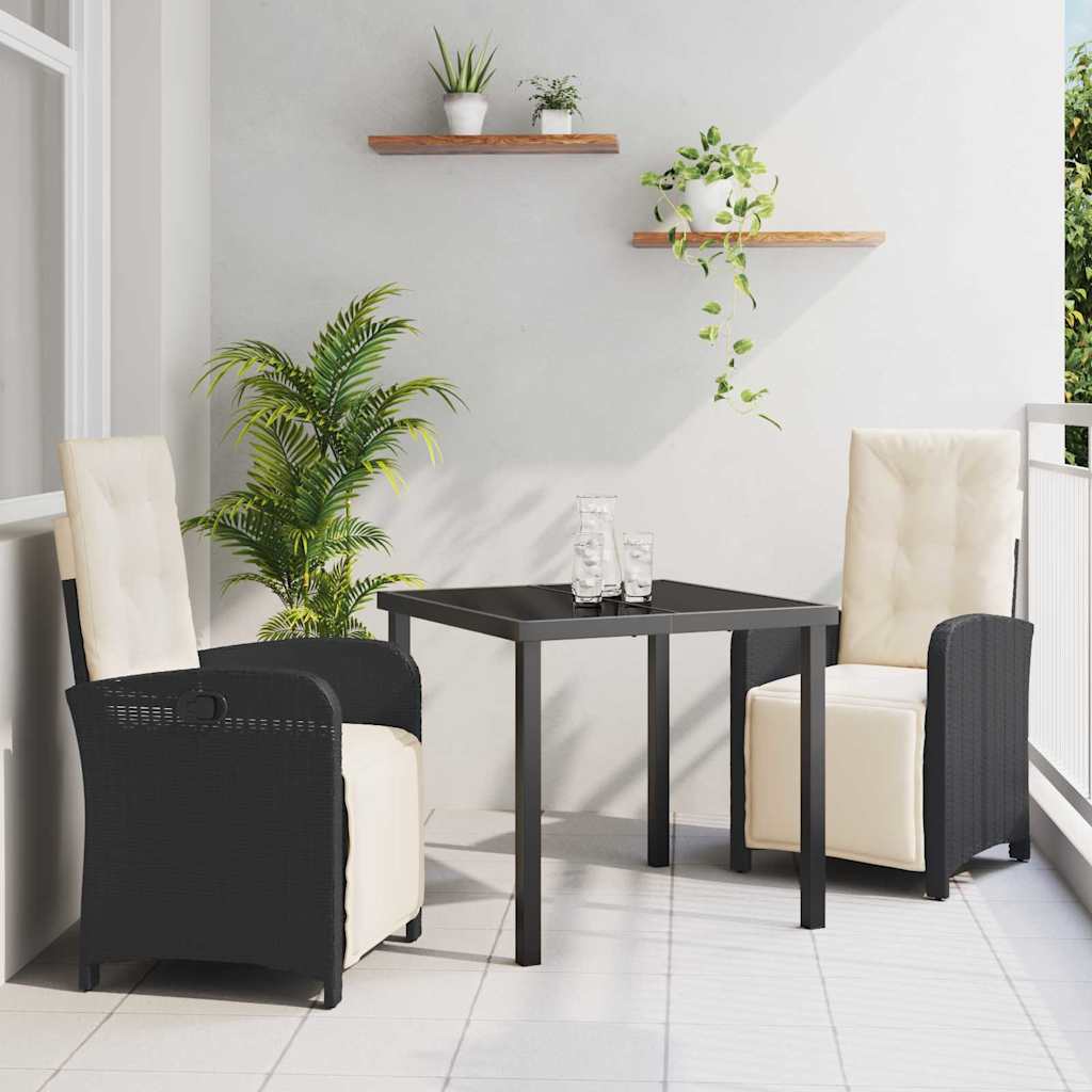 Garten Essgruppe mit Kissen 3 pcs Schwarz Poly-Rattan