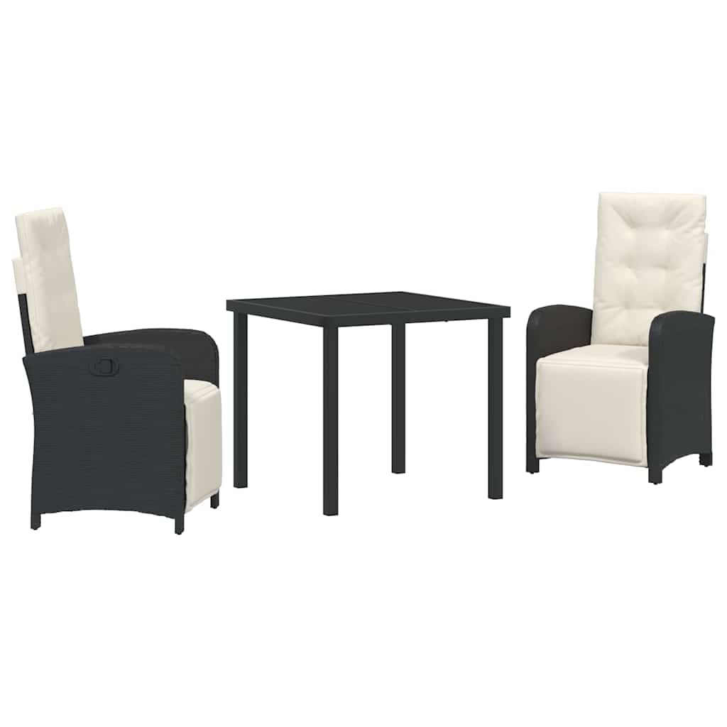 Garten Essgruppe mit Kissen 3 pcs Schwarz Poly-Rattan