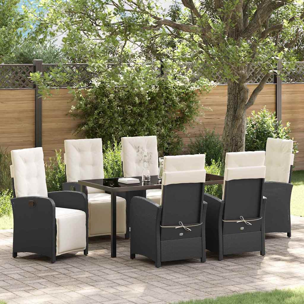 Garten Essgruppe mit Kissen 7 pcs Schwarz Poly-Rattan