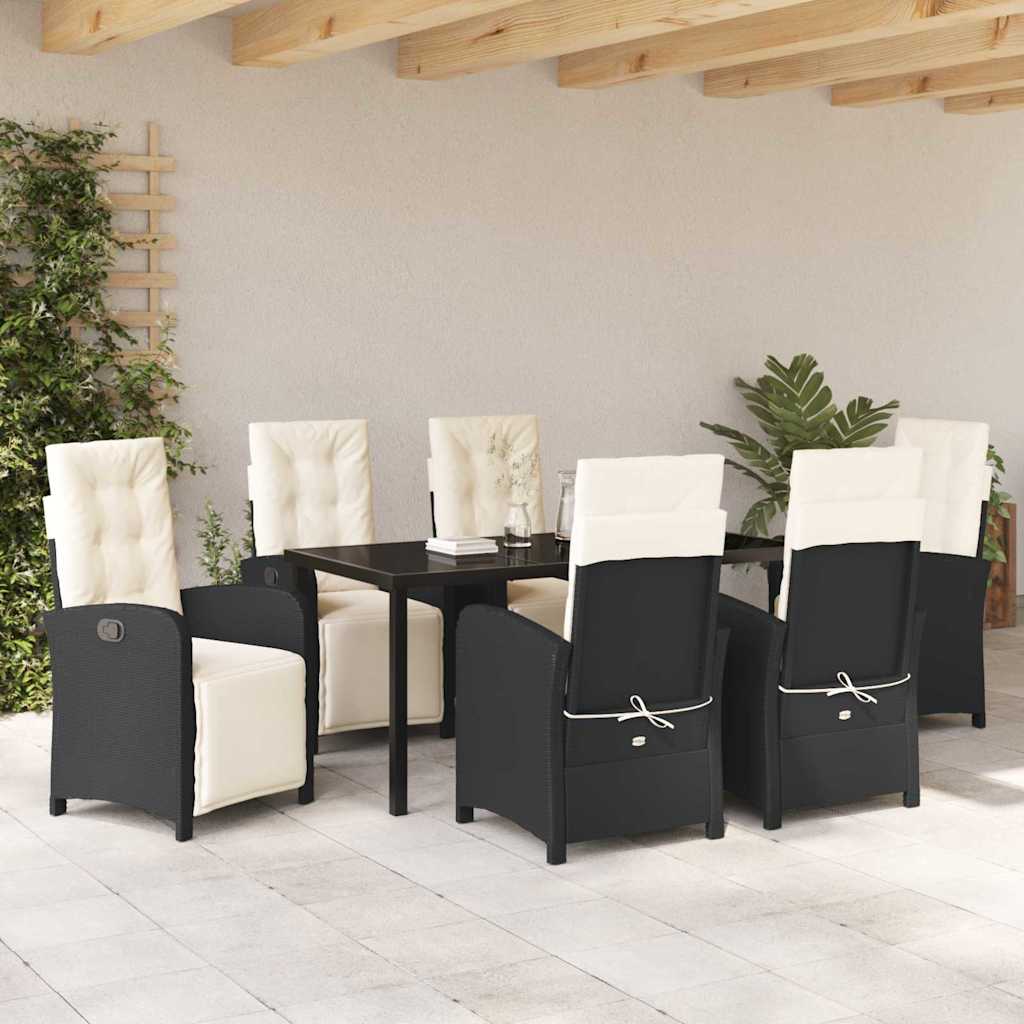 Garten Essgruppe mit Kissen 7 pcs Schwarz Poly-Rattan