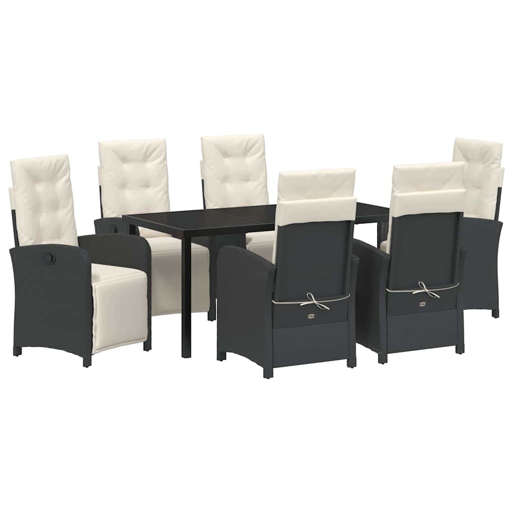 Garten Essgruppe mit Kissen 7 pcs Schwarz Poly-Rattan