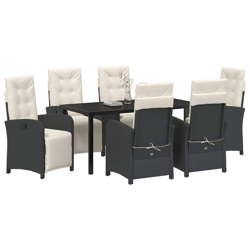 Garten Essgruppe mit Kissen 7 pcs Schwarz Poly-Rattan
