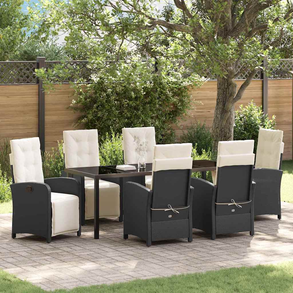 Garten Essgruppe mit Kissen 7 pcs Schwarz Poly-Rattan