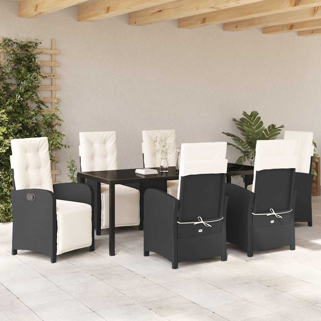 Garten Essgruppe mit Kissen 7 pcs Schwarz Poly-Rattan