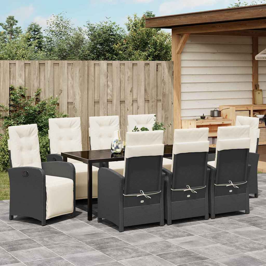 Garten Essgruppe mit Kissen 9 pcs Schwarz Poly-Rattan
