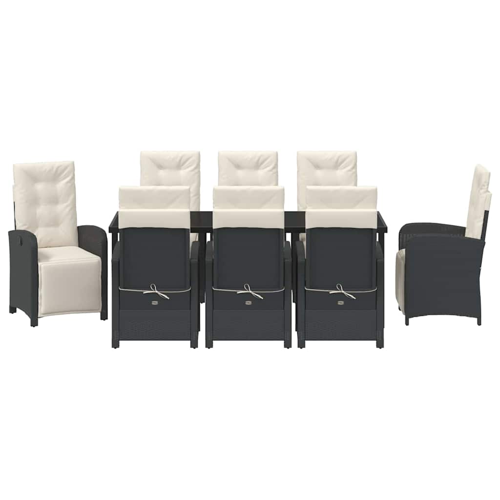 Garten Essgruppe mit Kissen 9 pcs Schwarz Poly-Rattan