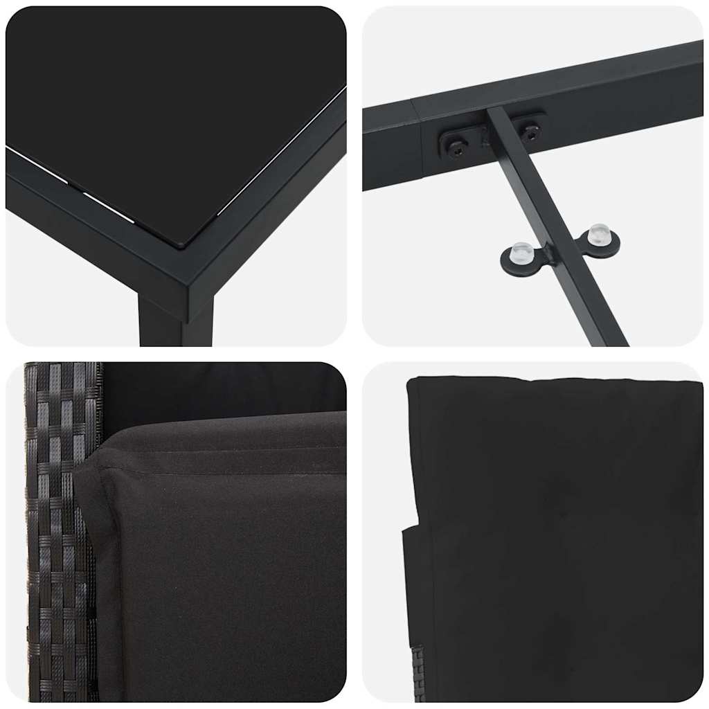 Garten Essgruppe mit Kissen 3 pcs Schwarz Poly-Rattan