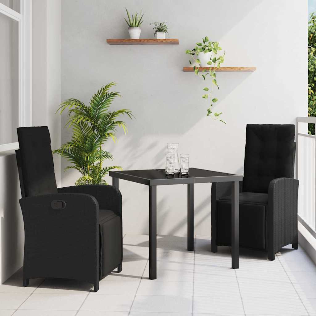 Garten Essgruppe mit Kissen 3 pcs Schwarz Poly-Rattan