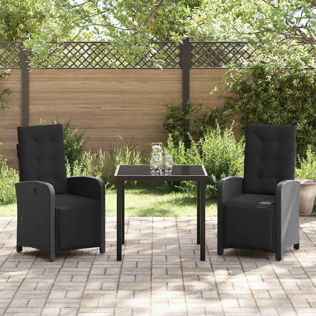 Garten Essgruppe mit Kissen 3 pcs Schwarz Poly-Rattan