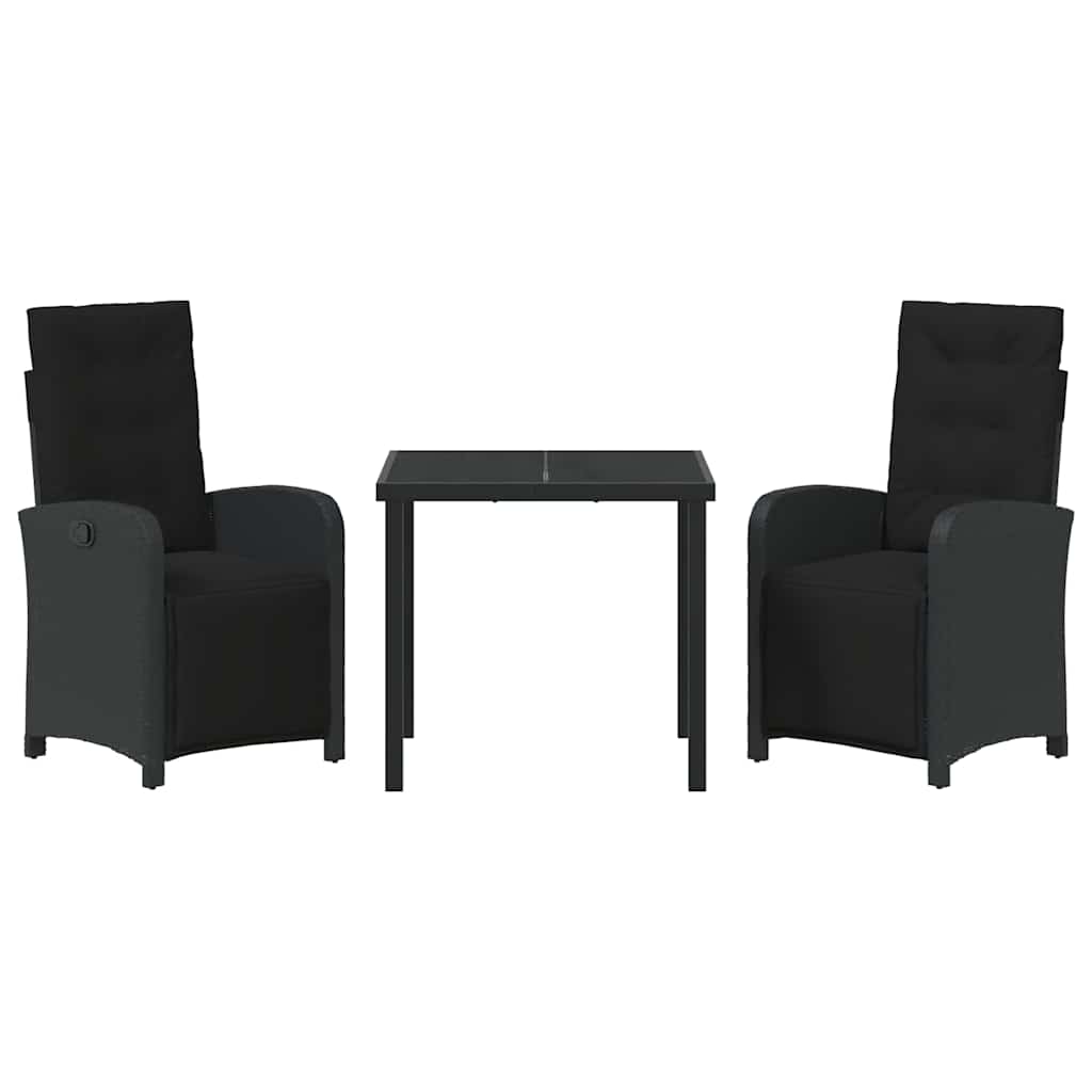 Garten Essgruppe mit Kissen 3 pcs Schwarz Poly-Rattan