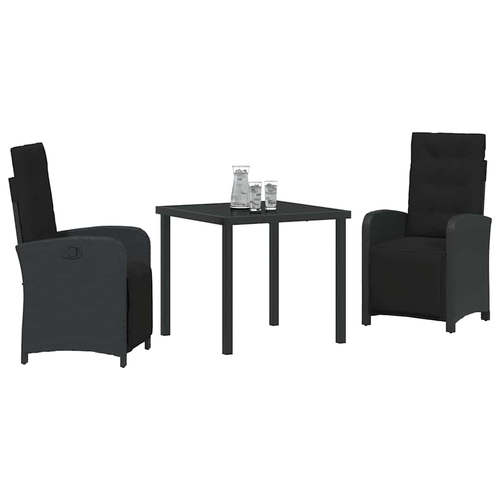 Garten Essgruppe mit Kissen 3 pcs Schwarz Poly-Rattan