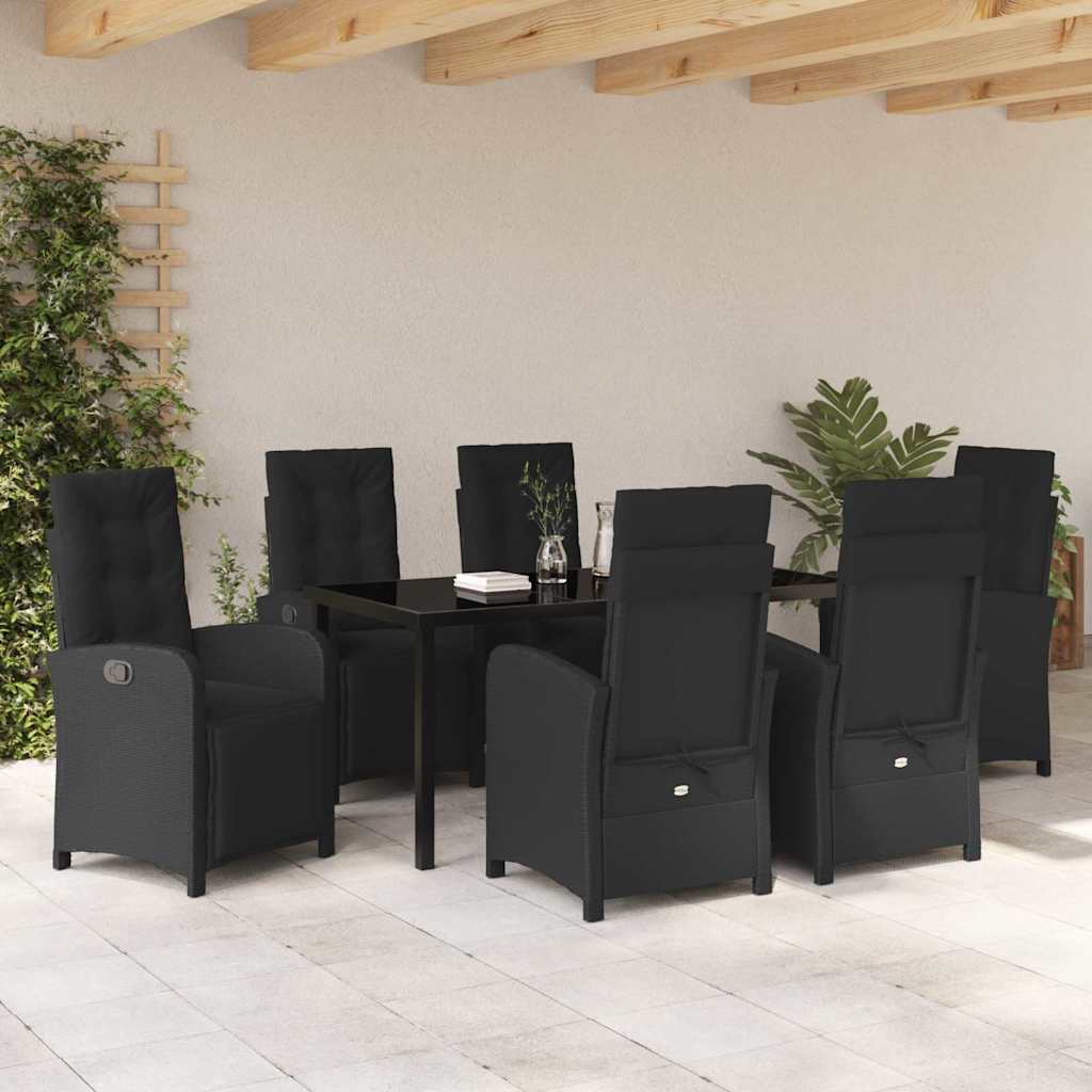 Garten Essgruppe mit Kissen 7 pcs Schwarz Poly-Rattan