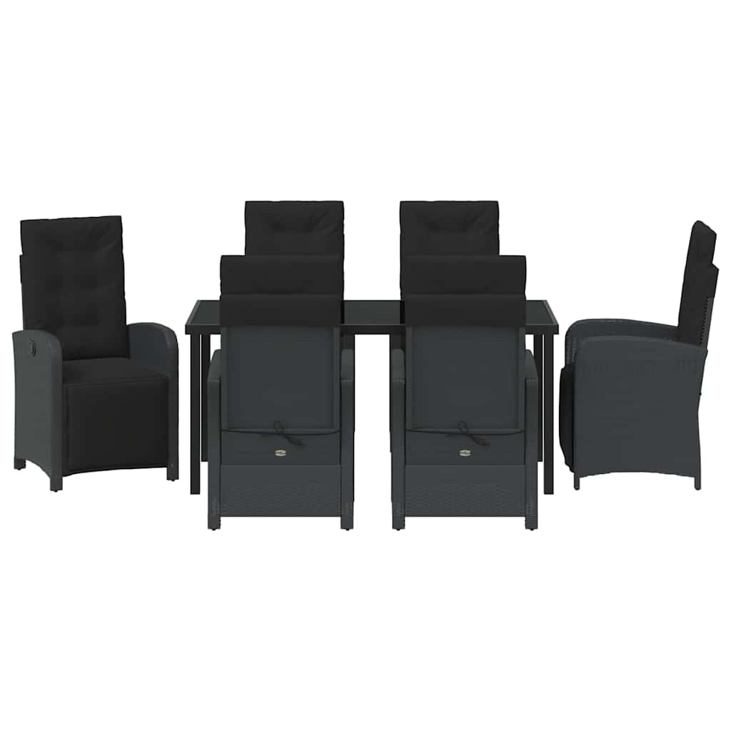 Garten Essgruppe mit Kissen 7 pcs Schwarz Poly-Rattan