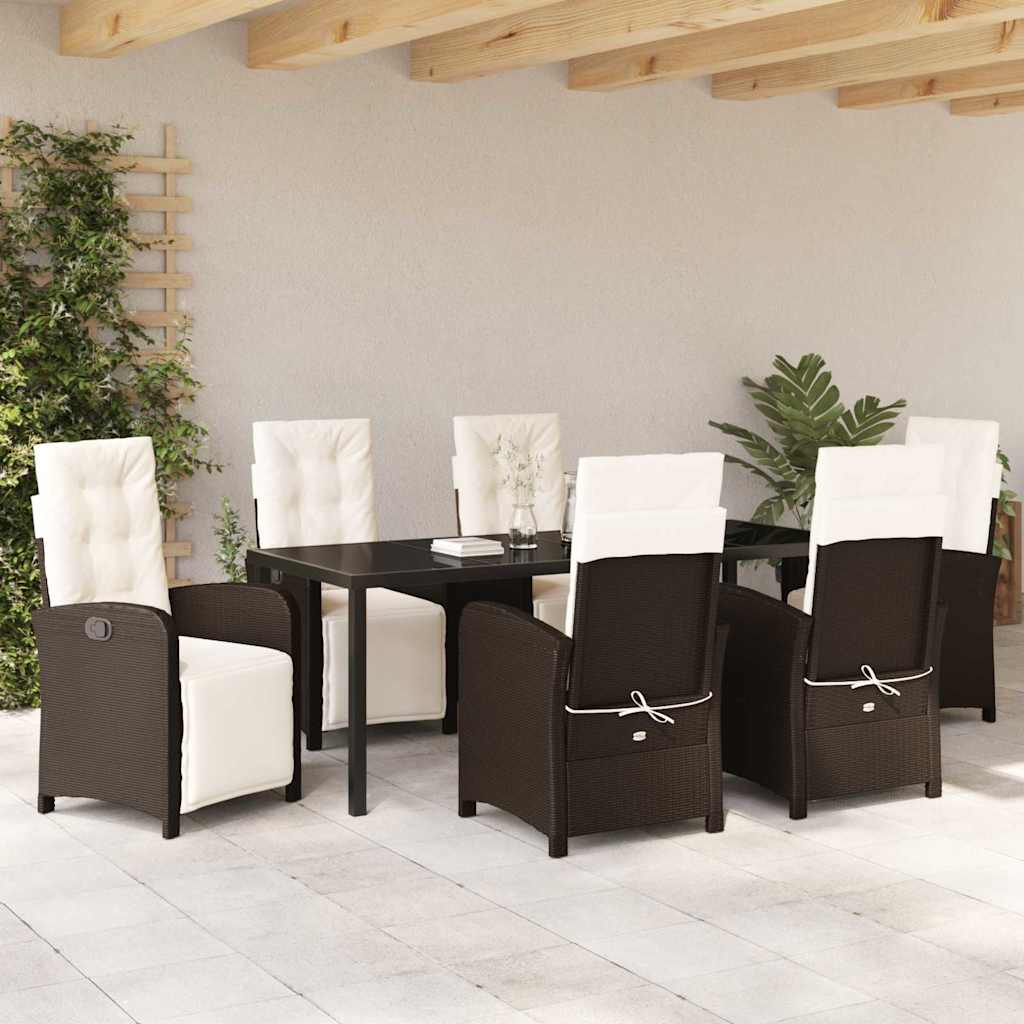 Garten Essgruppe mit Kissen 7 pcs Braun Poly-Rattan