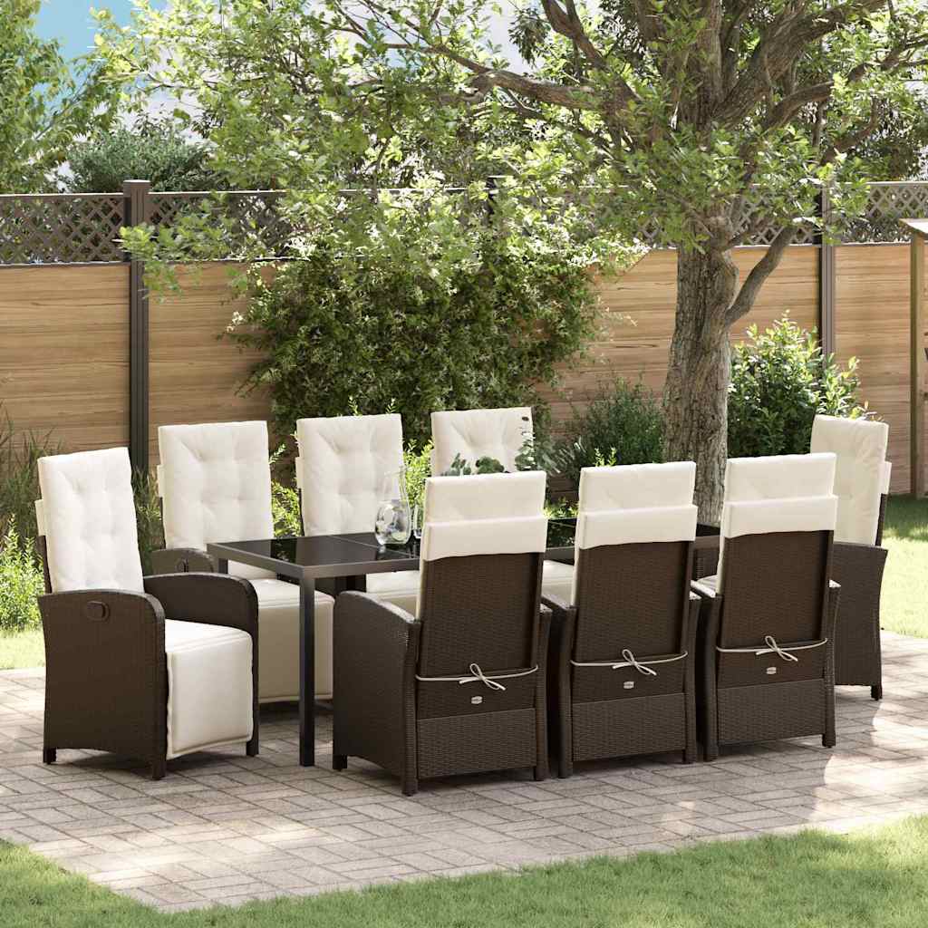 Garten Essgruppe mit Kissen 9 pcs Braun Poly-Rattan