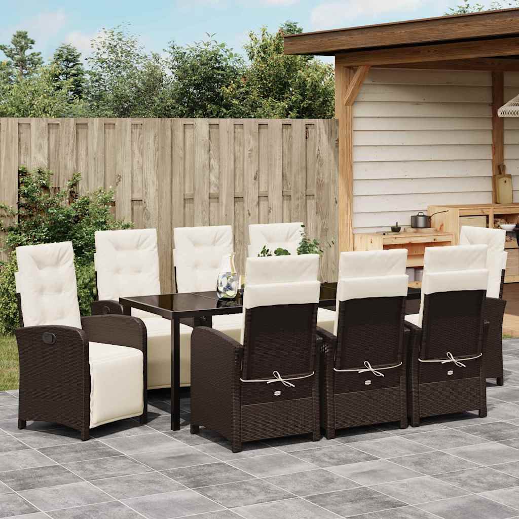 Garten Essgruppe mit Kissen 9 pcs Braun Poly-Rattan