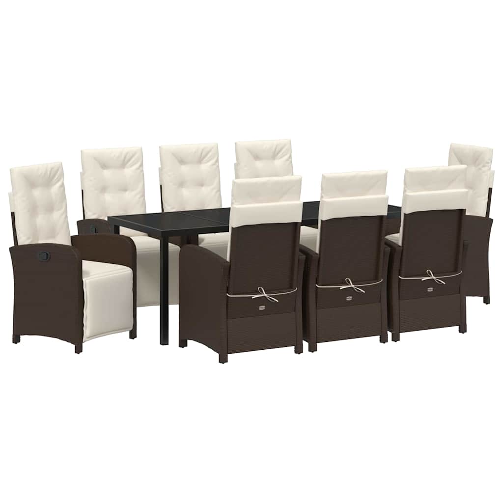 Garten Essgruppe mit Kissen 9 pcs Braun Poly-Rattan
