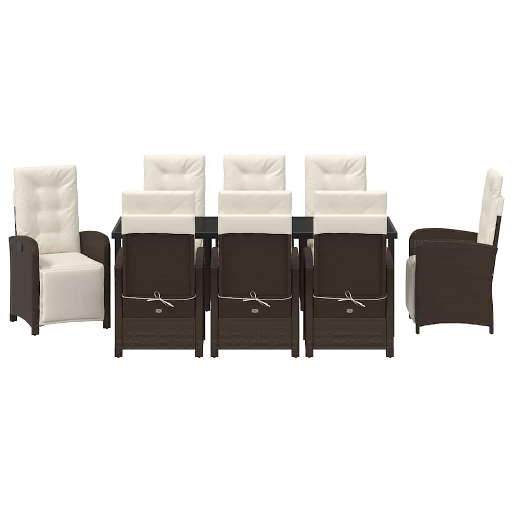 Garten Essgruppe mit Kissen 9 pcs Braun Poly-Rattan