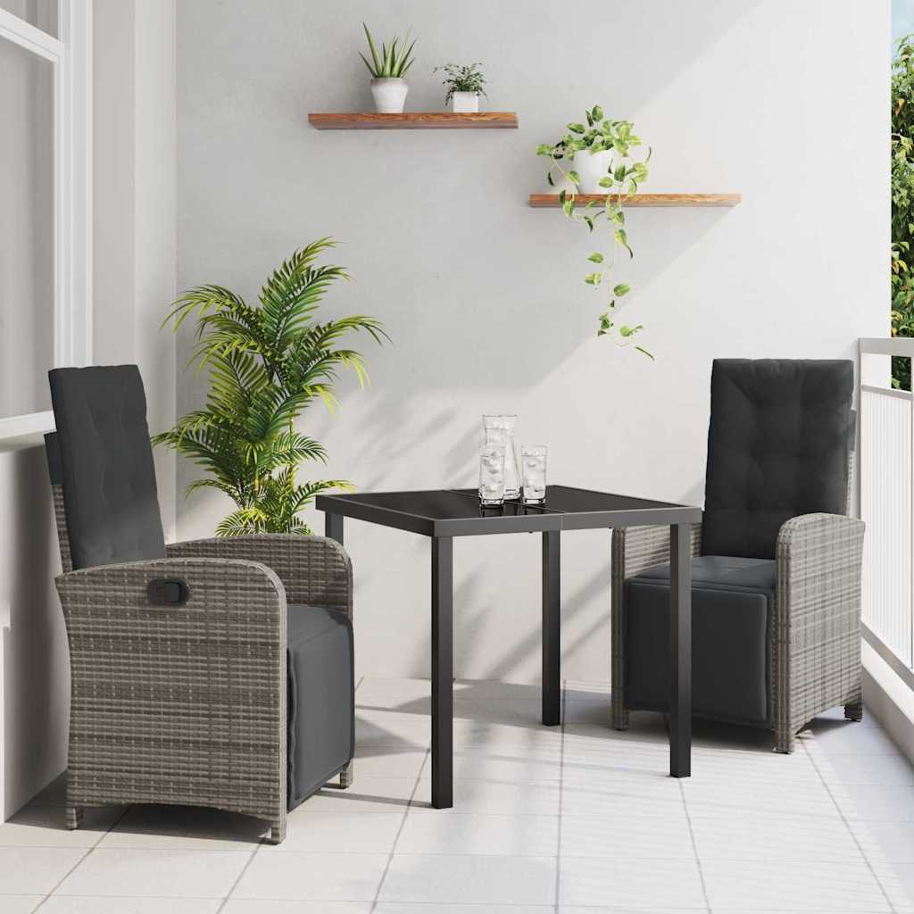 Garten Essgruppe mit Kissen 3 pcs Grau Poly-Rattan
